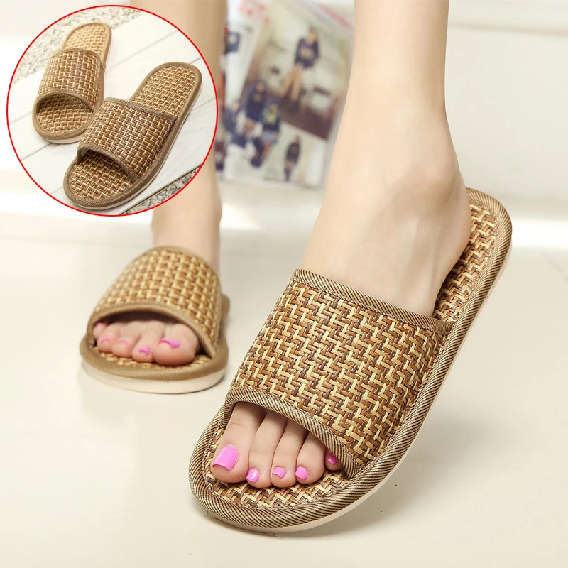 

Соломенные бамбуковые плетеные тапочки, тапки из ротанга, домашняя обувь для мужчин и женщин, летние сандалии для пар