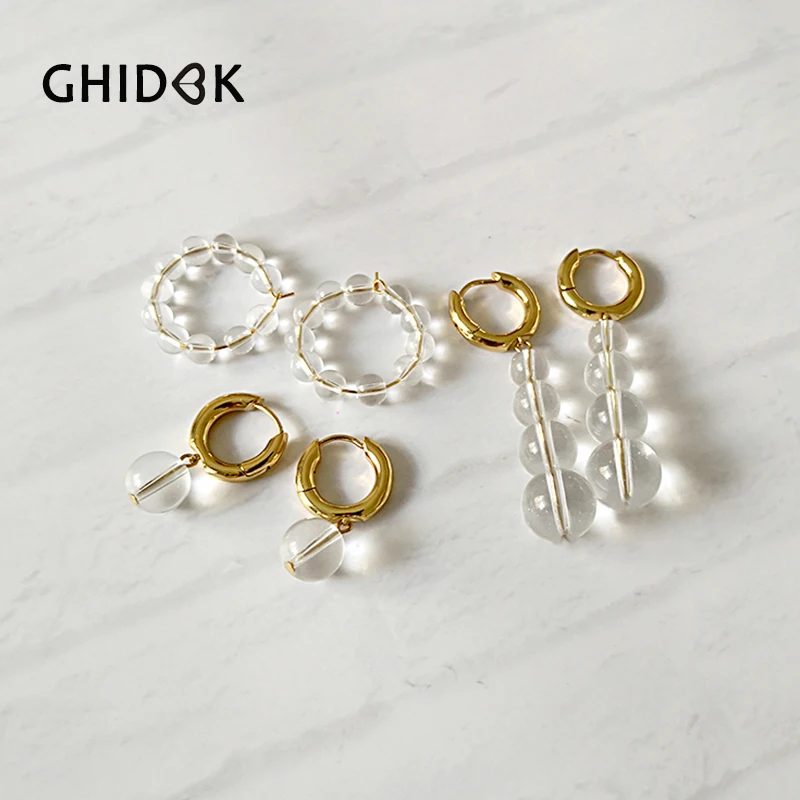 GHIDBK простые изящные длинные Стекло бусины Серьги в виде колец минималистский