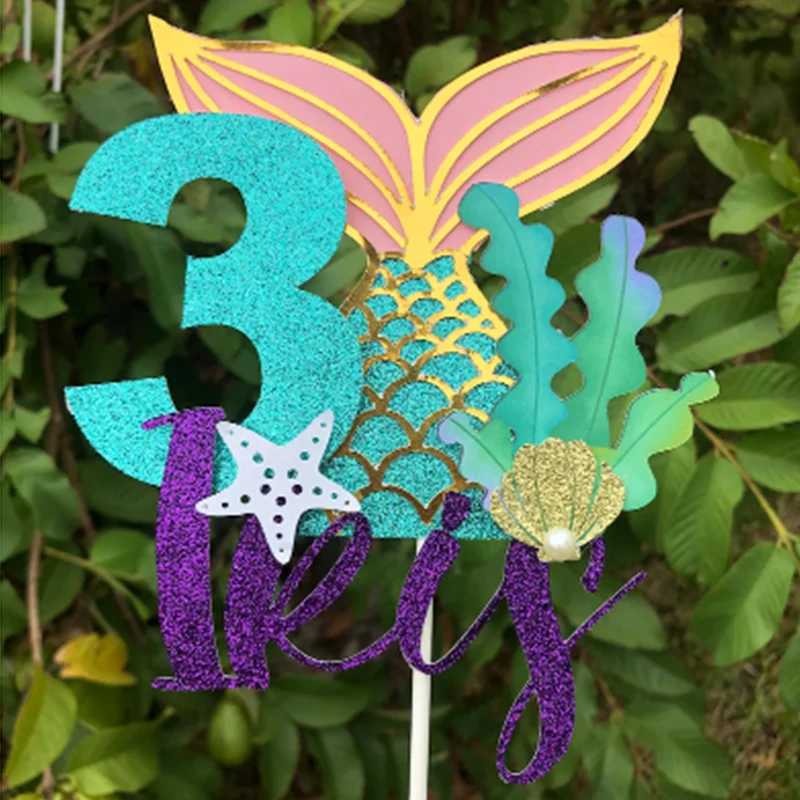 

Топпер для торта в виде русалки, многослойное персонализированное имя и возраст девушки на день рождения для украшения дня рождения, украшения для вечеринки, товары для вечеринки