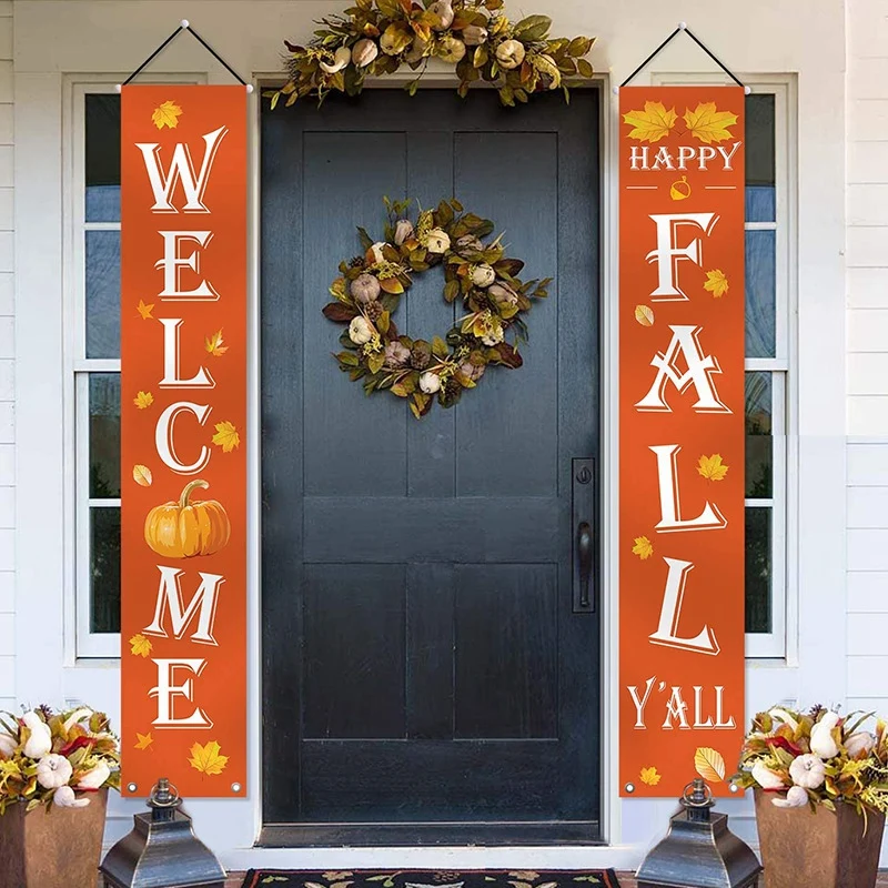 

Welcome Fall Harvest Decorative Porch Sign Autumn Door Pumpkin Maple Leaf for Party Thanksgiving Decoration Garden Yard