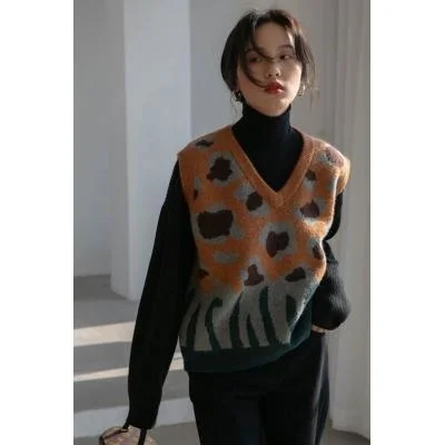

Осенне-зимний жаккардовый жилет контрастных цветов вязаный Топ утепленный