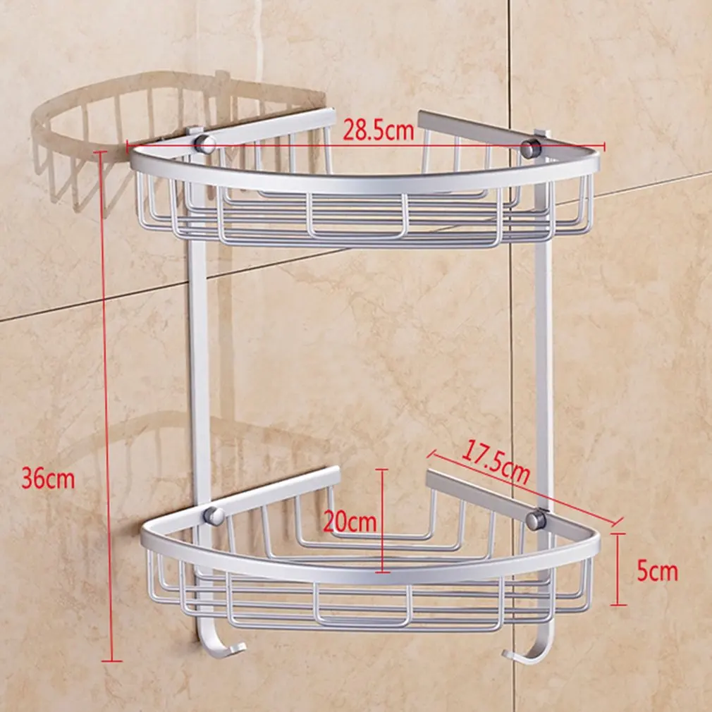 

Bathroom Corner Shelf 2 layer space Double Tiers Triangle Shower Basket Shampoo Soap Cosmetic Storage Shelves Rack Aluminum