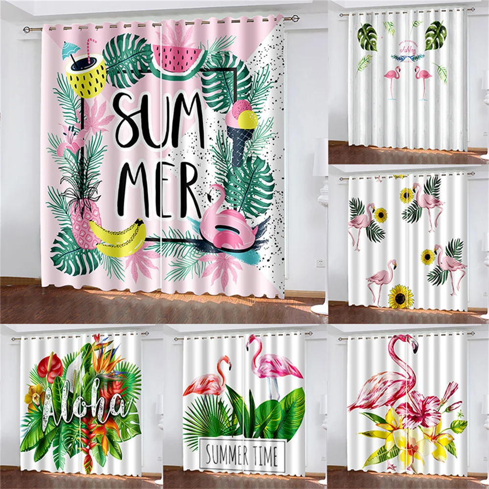 

Artistic Flamingo Printing Woven Curtains Bedroom Blackout Curtains Two Separate Curtains on The Left and Right