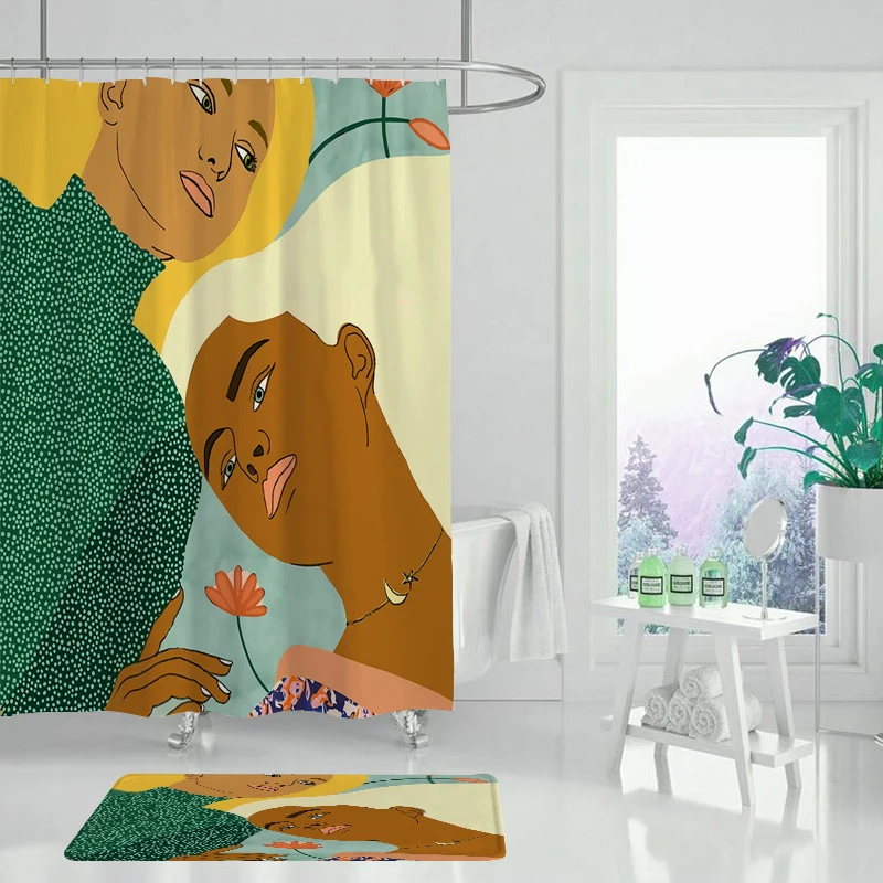 Занавеска для душа с цветочным принтом водонепроницаемая декоративная