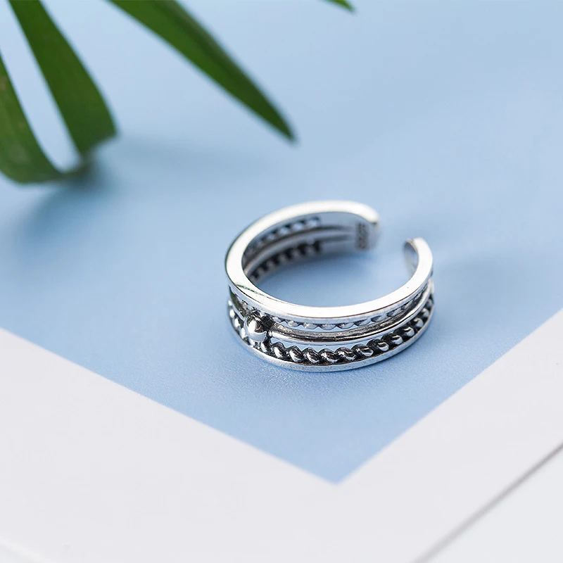 

MloveAcc 100% 925 Sterling Silver Jewelry Fine Jewelry Vintage Style Twist Round Bead Women Open Ring Personalized Jewelry