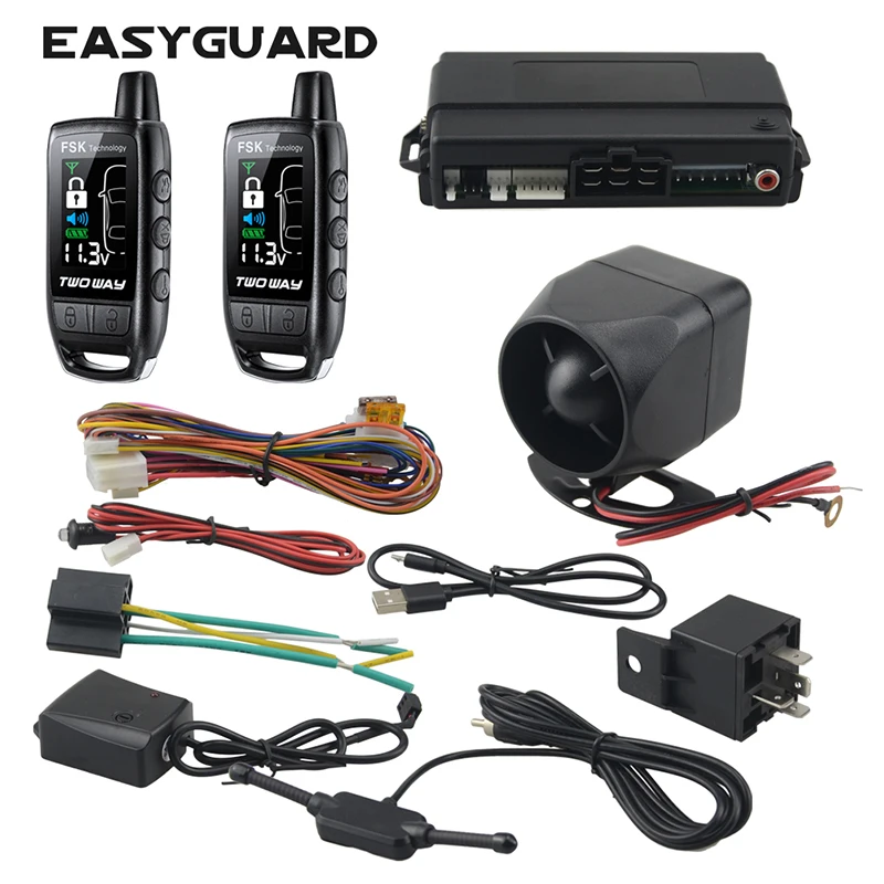 

Автомобильная сигнализация EASYGUARD, перезаряжаемая, 2-сторонняя, ЖК-пейджер, дисплей Система бесключевого доступа автомобиля, 868 МГц, 12 В посто...