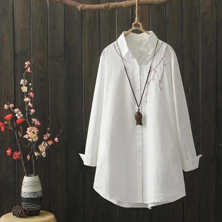 Женская хлопковая рубашка KYQIAO белая блузка большого размера с длинным рукавом в