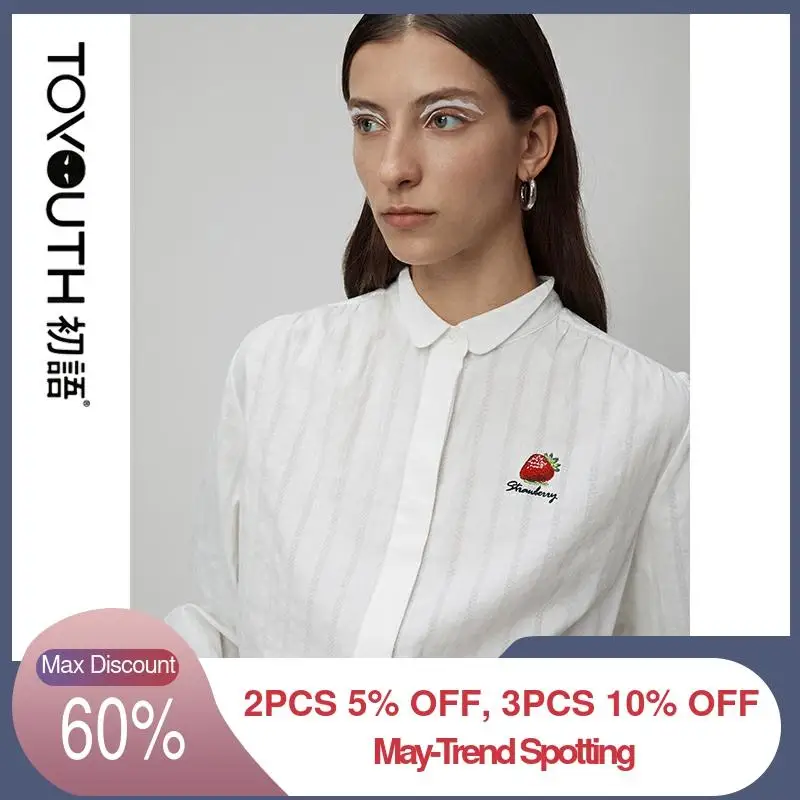 Toyouth для женщин футболки с клубничкой и вышивкой отложным воротником блузка на