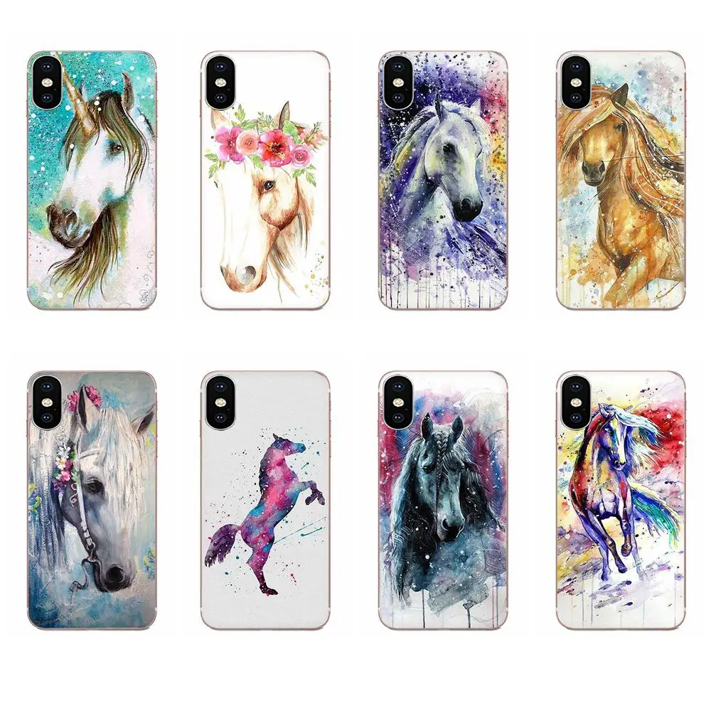 Роскошный ТПУ мягкий резиновый чехол для мобильного телефона акварель лошадь