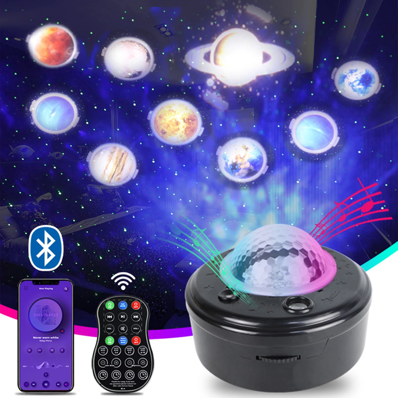

DC 5V 1A RGBW Galaxy Projector Starlight Projector With Bluetooth Speaker Remote Controller For Bedroom Stage Party