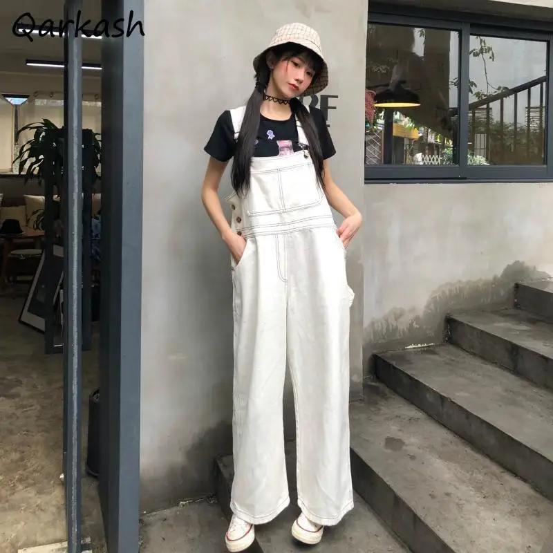 

Женский свободный комбинезон в полную длину в стиле преппи, милый простой Летний комбинезон в Корейском стиле для девушек, винтажная уличная одежда, Классическое нижнее белье