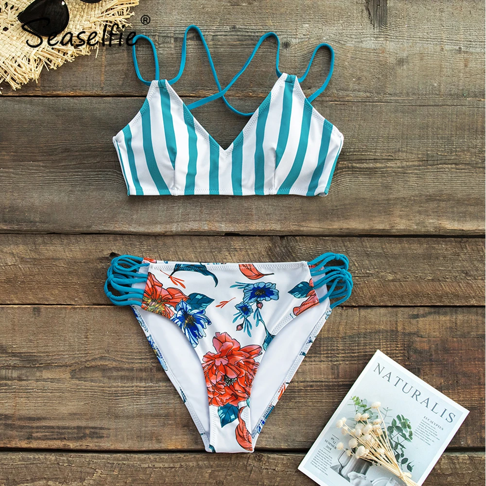 SEASELFIE пикантная обувь в полоску с цветочным рисунком Сандалии ремешками