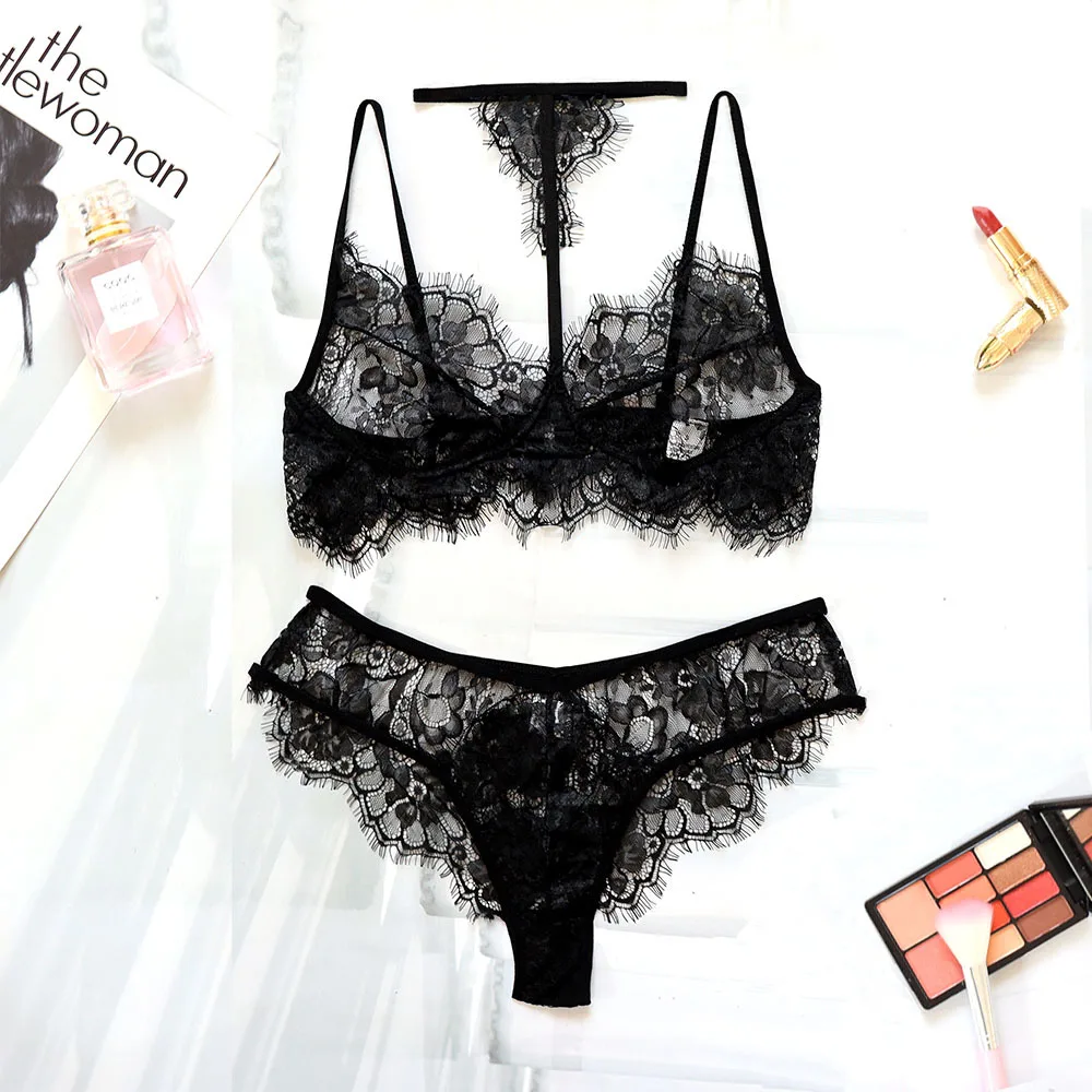 

pyjamas women Sexy Lace Transparent Bra Set Halter Sexy Underwear