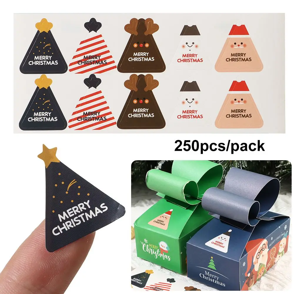 

250 Pcs 2021 Cute New Korean Version Christmas Gift Stickers Decorative Stickers Triangular Candy Packaging Stickers
