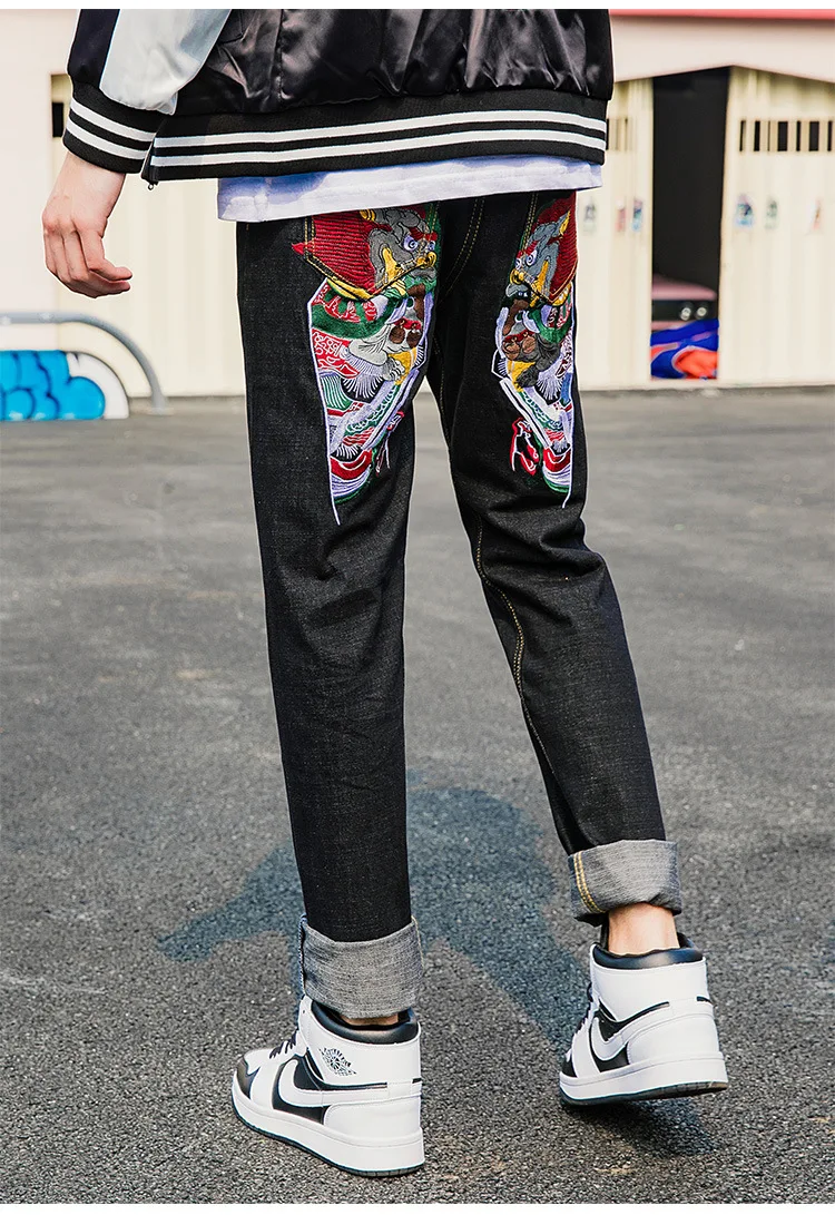 Новые вышитые мужские джинсы в китайском стиле на осень и зиму 2019|Мужские джинсы|