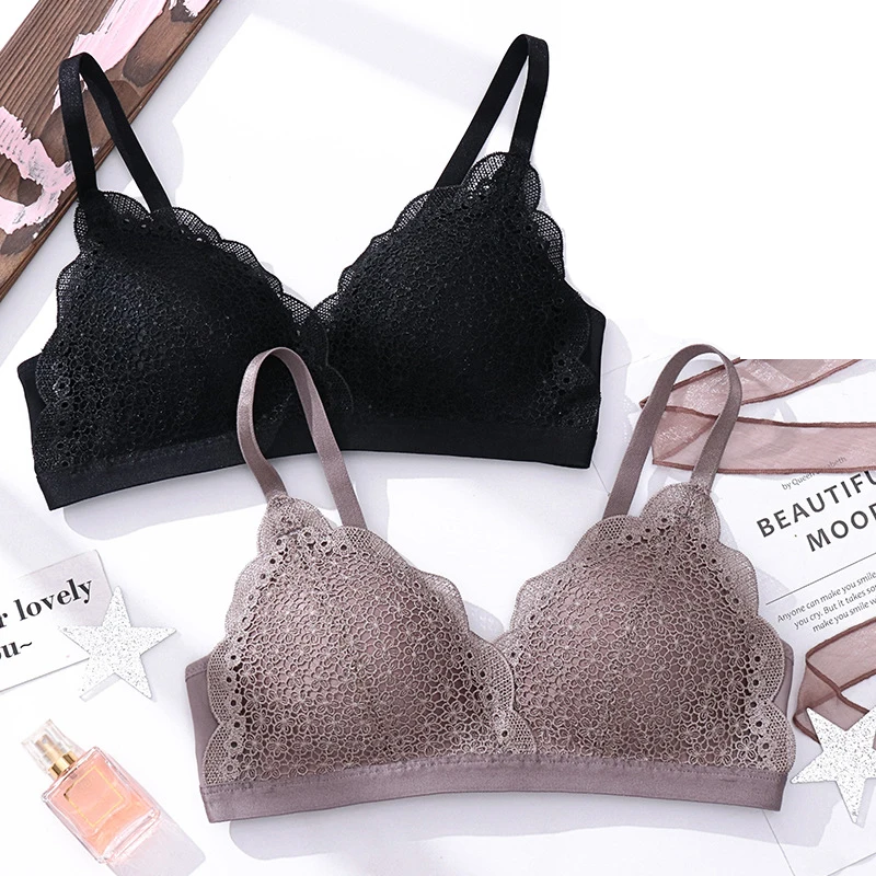 Женский кружевной бюстгальтер без косточек Wasteheart черный серый коричневый