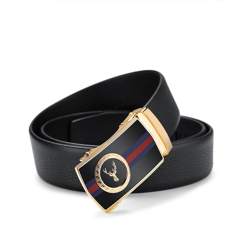 Мужской ремень из коровьей кожи черный с автоматической пряжкой ширина 3 5 см 105 130