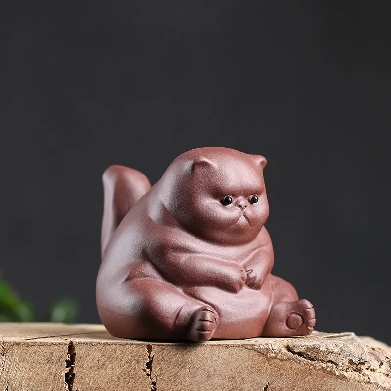 

Small Angry Cat Crafts Home Car Decoration Ornaments Gifts Creative Ceramic Animal Figurines Purple Clay Tea Pet
