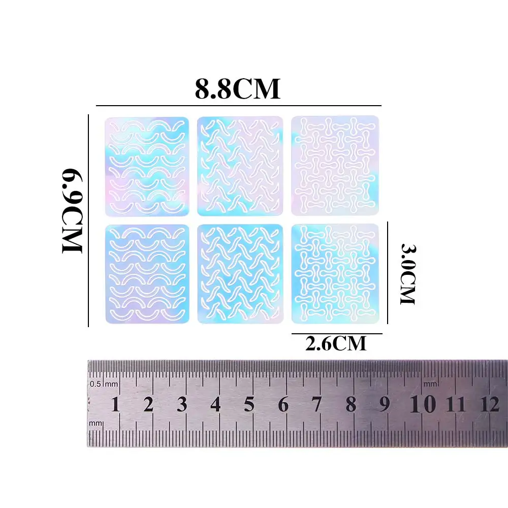 

6/12/24 Sheets Laser Art Hollow Nail Stickers Vinyls 3D Image Transfer Stencil Irregular Pattern Mixed Manicure Decals