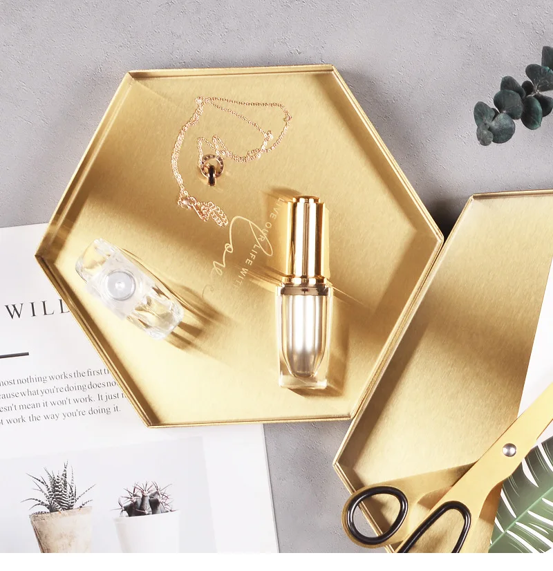 Gold Geometry Stainless Steel Storage Tray Nordic Porch Sundry Arrangement Cosmetic Box Dinner Plate | Дом и сад
