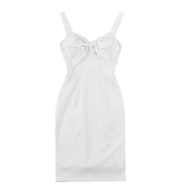 Женское винтажное платье на бретелях-спагетти с бантом | Женская одежда