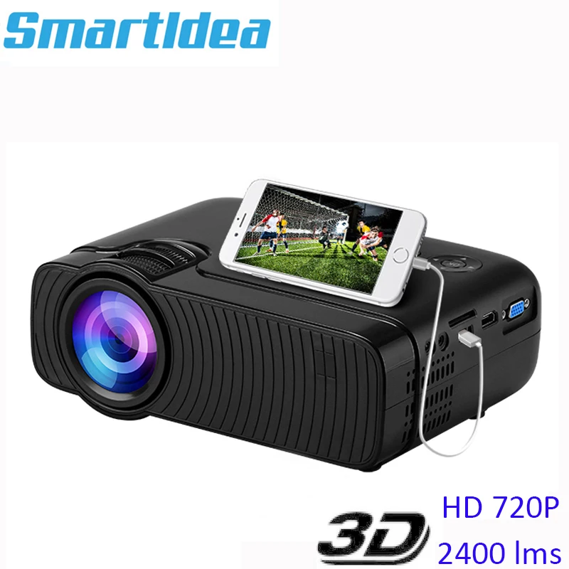 Smartldea AC3 HD 720P Мини-проектор, проводной синхронизация дисплей опционально, поддержка 1280x800 2400 люмен мультимедийный светодиодный 3D карманный проектор