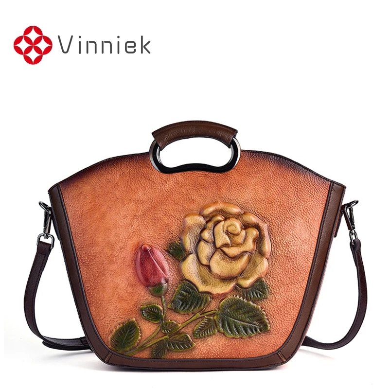 Дизайнерская винтажная дамская сумочка из натуральной кожи с тиснением