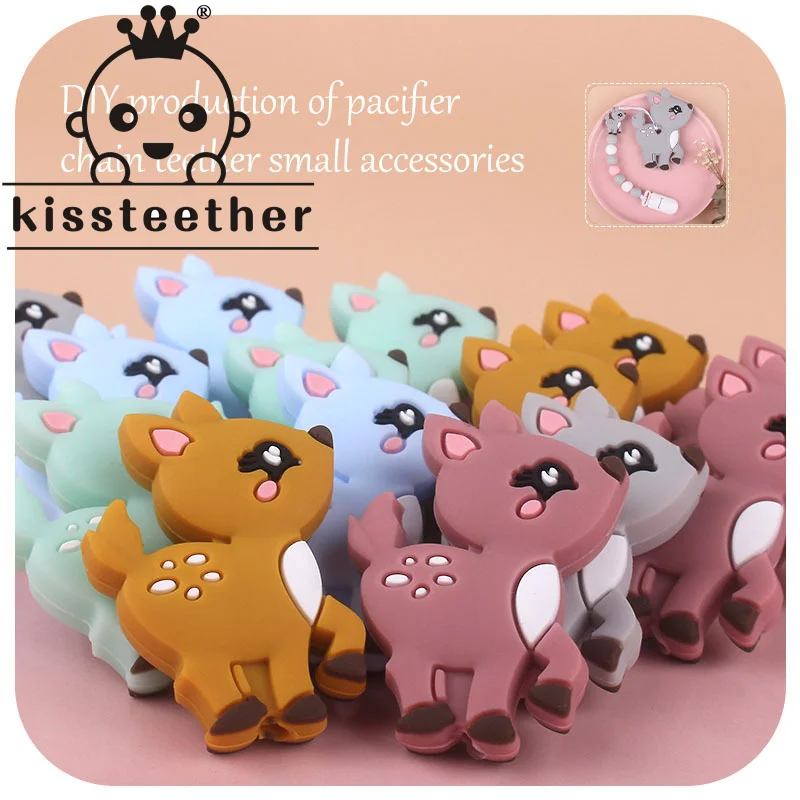 Kissteether 5pcs Silicone Sika Deer Teether Silicone Teething Pendant Christmas Nursing Gifts Silicone Rodents Baby Teether Toys