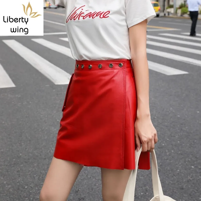 Модные женские сексуальные мини юбки из натуральной овечьей кожи с карманами в