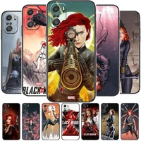 marvel black widow avengers cartoon phone case for xiaomi redmi note 10 9 9s 8 7 6 5 a pro s t black cover silicone back pre sty