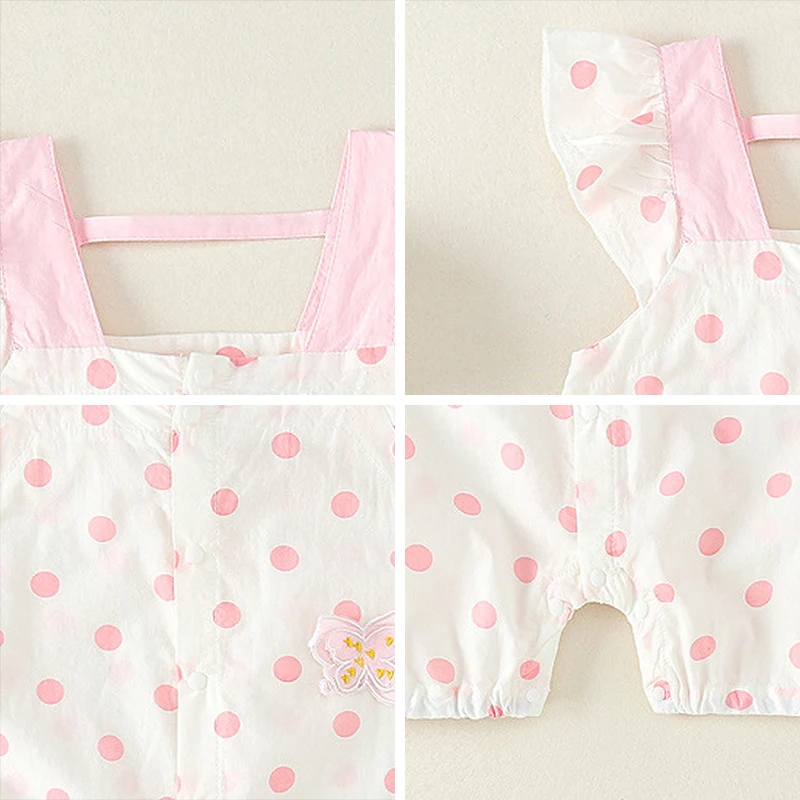 

Baby Girl Summer Vest Rompers Sweet Infant Baby Flying Sleeve Polka Dot Jumpsuit Summer Newborn Girl Cotton Princess Clothing