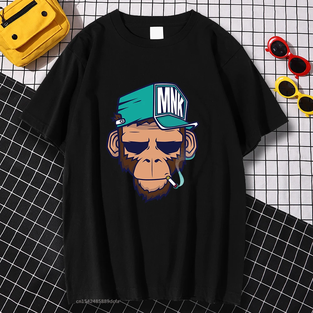 

Fashion Vintage Women Tees Shirt Regular T-Shirts The Smoking Monkey Mnk Print Clothes Crewneck Breathable Tees Shirts