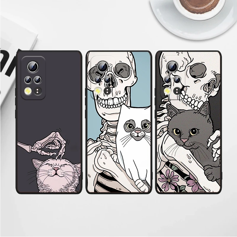 

Skull Cat Skeleton Dog For Honor Play 3E 5 5G 5T 8S 8C 8X 8A 8 7S 7A 7C MAX Prime Pro 2019 2020 Black Phone Case Soft Capa