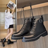 platform booties womens autumn winter 2021 new lace up martin boots british style fashion thick heel black leather boots women
