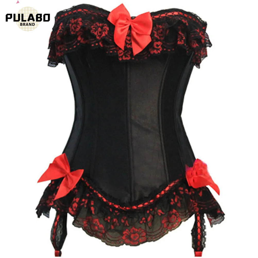 

Plus Size S-6XL Steampunk Sexy Corset Dress Bowknots Boned Bustier Burlesque Waist Trainer Body Shaper Slimming Lace Corset Tops