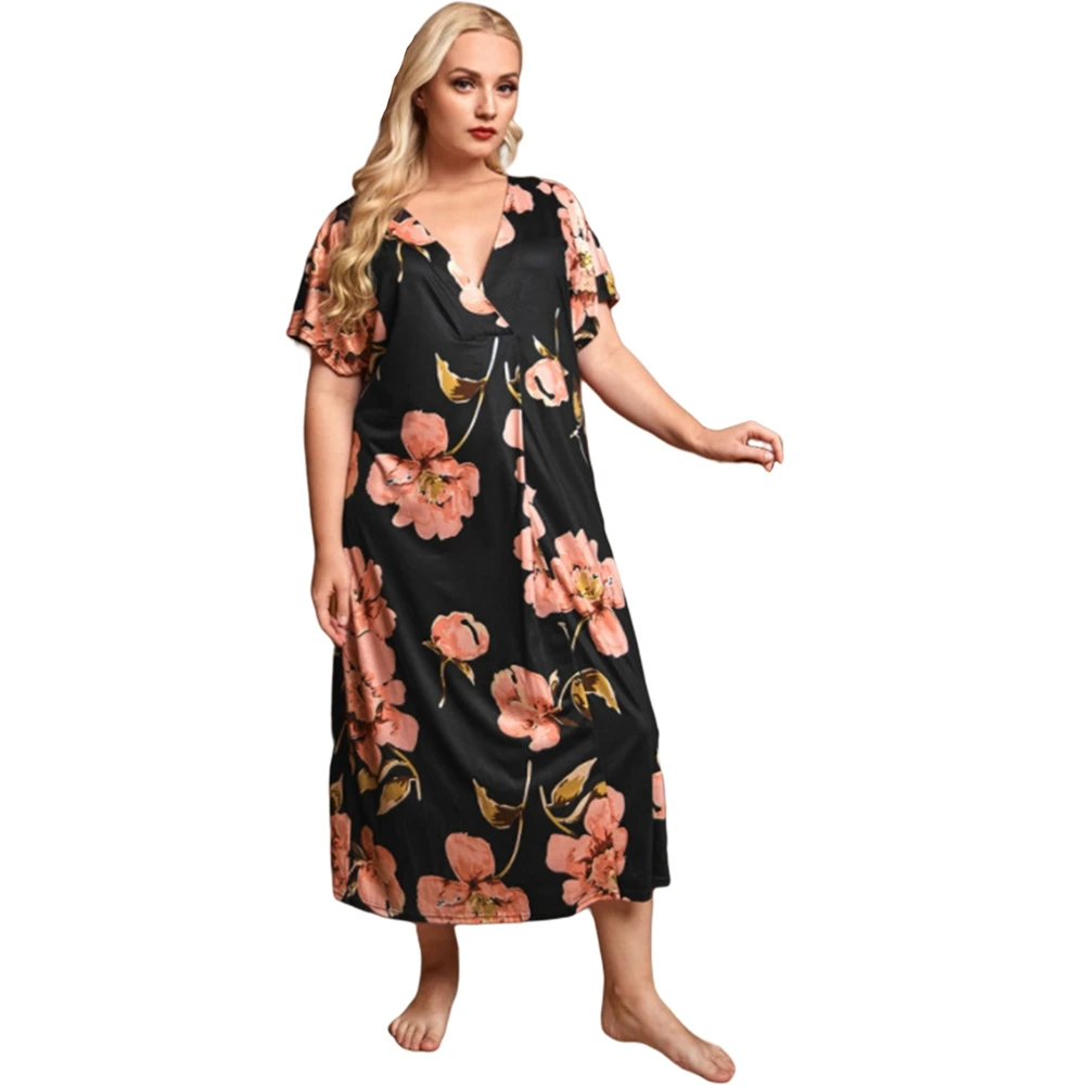 

Women Floral Nightgown Deep V Neck Sleepwear Nightshirt Loose Sleep Dress Short Sleeve Sleepshirt Nightdress CXDSW1