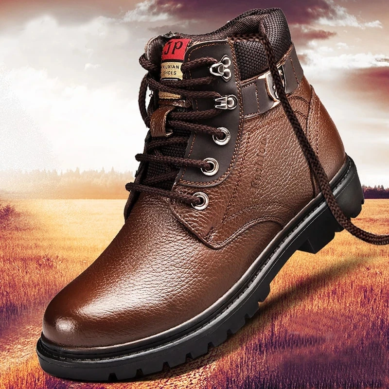 

Men Winter Shoes Warm Comfortable Fashion Genuine Leather Snow Boots Waterproof Boots Wool Short Plush Warm Boots Large Size 48