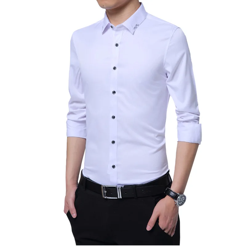 Мужская деловая рубашка приталенная однотонная универсальная с длинным рукавом