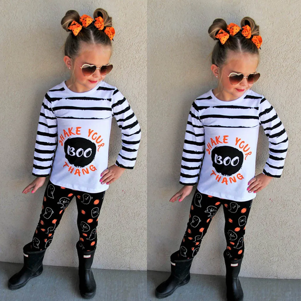 Детская одежда на Хэллоуин для маленьких девочек футболка штаны с тыквой
