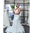 Кружевное Элегантное свадебное платье с аппликацией и юбкой-годе, свадебное платье с V-образным вырезом и шнуровкой сзади из тюля, индивидуальный пошив, большие размеры