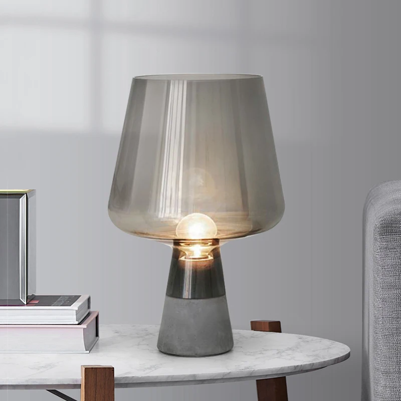

Cement Base Glass Table light Nordic Living Room Bedside led desk lamp Hotel Post Modern Bedroom Amber Lampshade Decor Fixtures