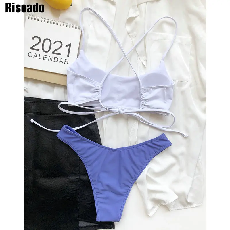 

Riseado Cross String Sexy Bikini Push Up Women's Swimwear 2021 Solid Swimsuit Women Bathing Suit High Cut Thong Bikinis Summer