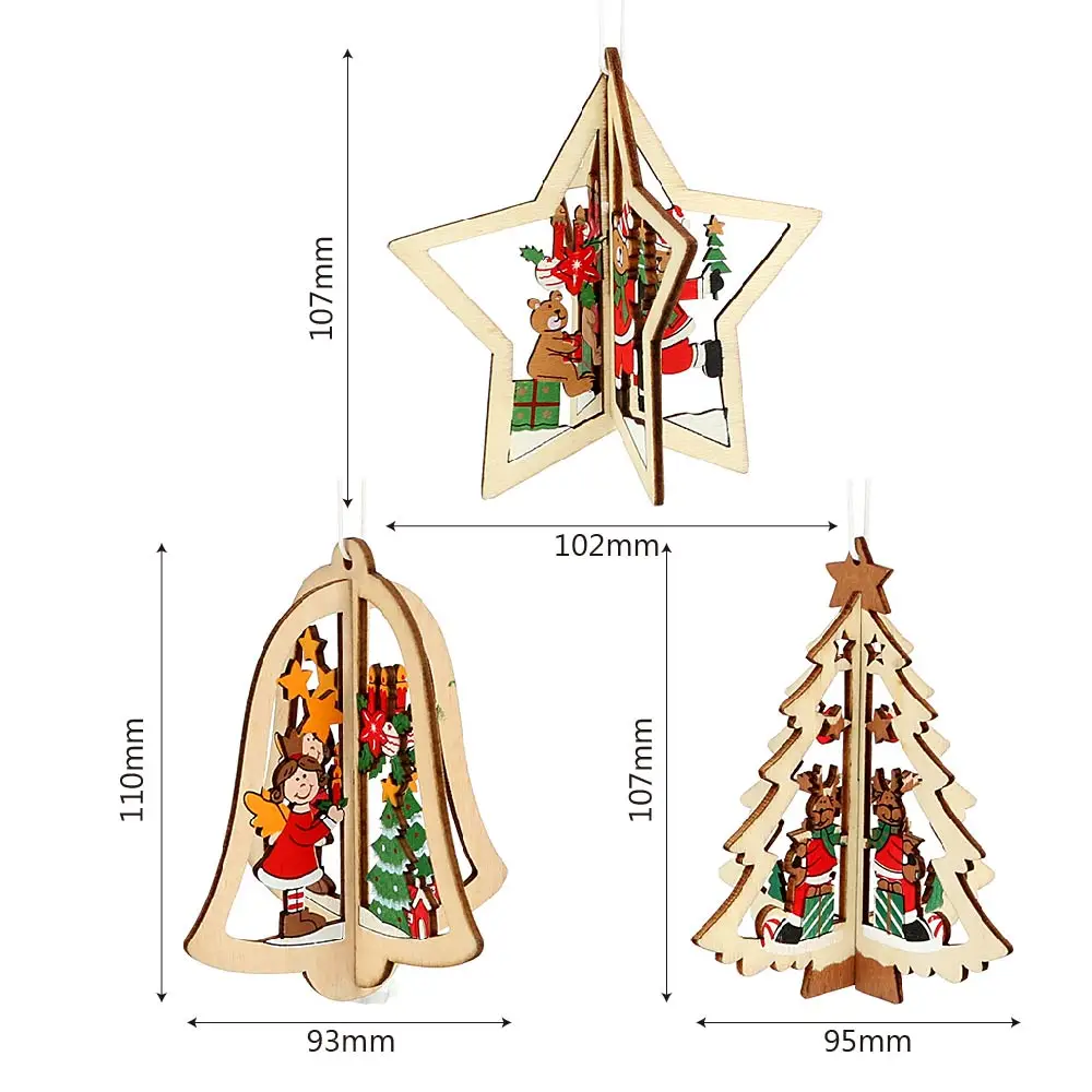 

NICEYARD Christmas Tree Decoration DIY Christmas Tree Hanging Ornaments Xmas Decor Home Party Decor 3D Wooden Pendant