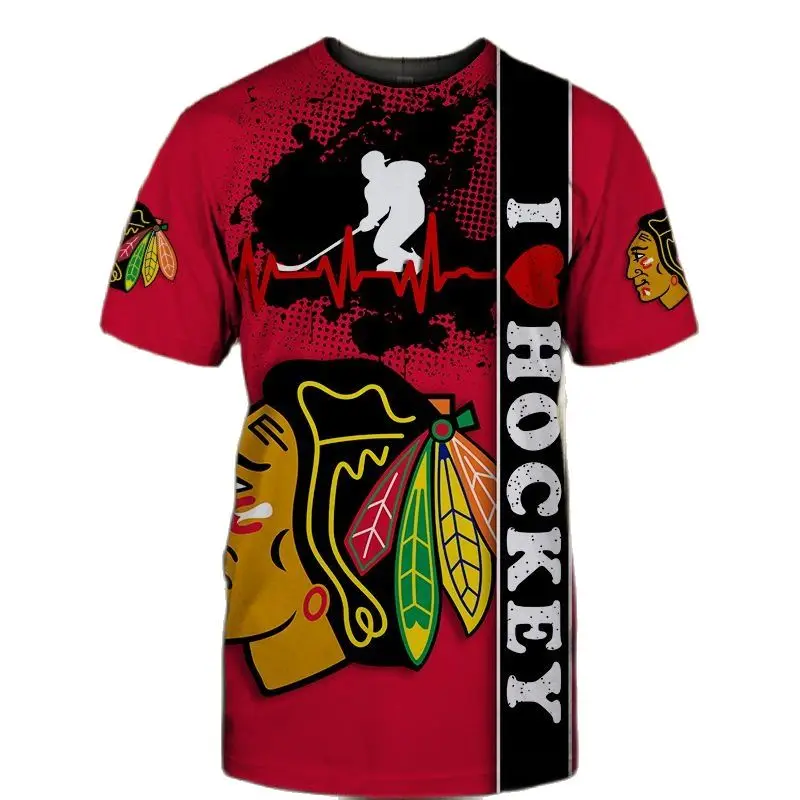 

New casual fashion T-shirt racing sports men's fashion red and black color matching cute animal 3D printing head T-shirt