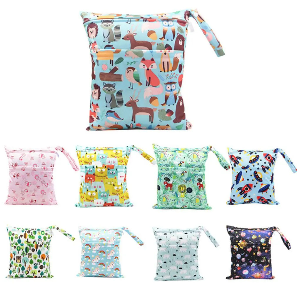 

1 Piece Double Zipper Design Baby Double Zipper Printing Waterproof Diaper Bag Storage Bag Random Color