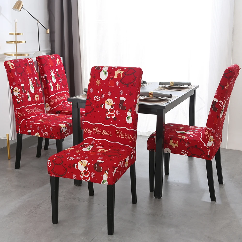 

1/4/6pcs Christmas Chair Cover Stretch Seat Case Spandex Jacquard Chair Covers Elastic for Kitchen Dining Room Chair Banquet
