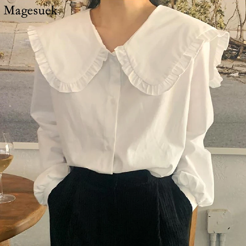 

Elegant Woman Blouses Tops Long Sleeve White Blouse Women Chic Turn-down Collar Vintage Cotton Shirt Female Femme Blusas 14836