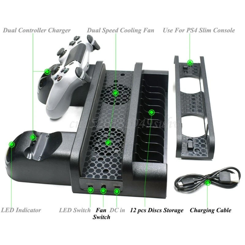 

OOTDTY Dual Controller Charging Station Stand Holder with Cooling Fan for PS4 Slim Pro
