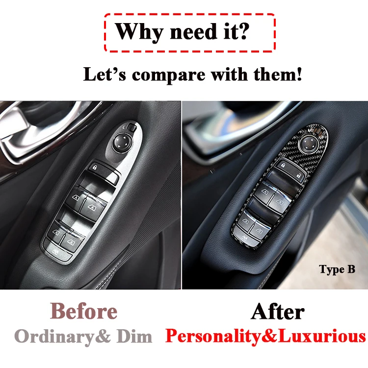 

Real Carbon Fiber 4Pcs Real Carbon Fiber LHD Door Window Switch Cover Trim fit for Infiniti Q50 Q60 interior mouldings