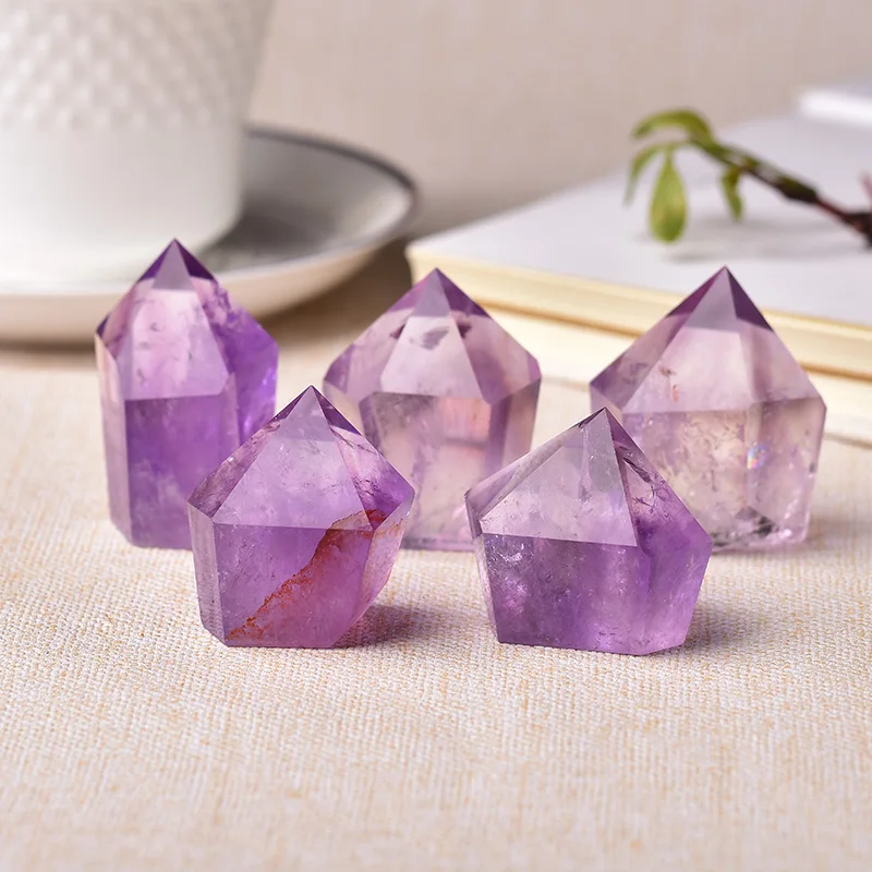 

1PC Natural Amethyst Point Wand Quartz Crystal Reiki Charm Crystal Energy Stone Tower Handmade Home Decor Pyramid Christmas Gift